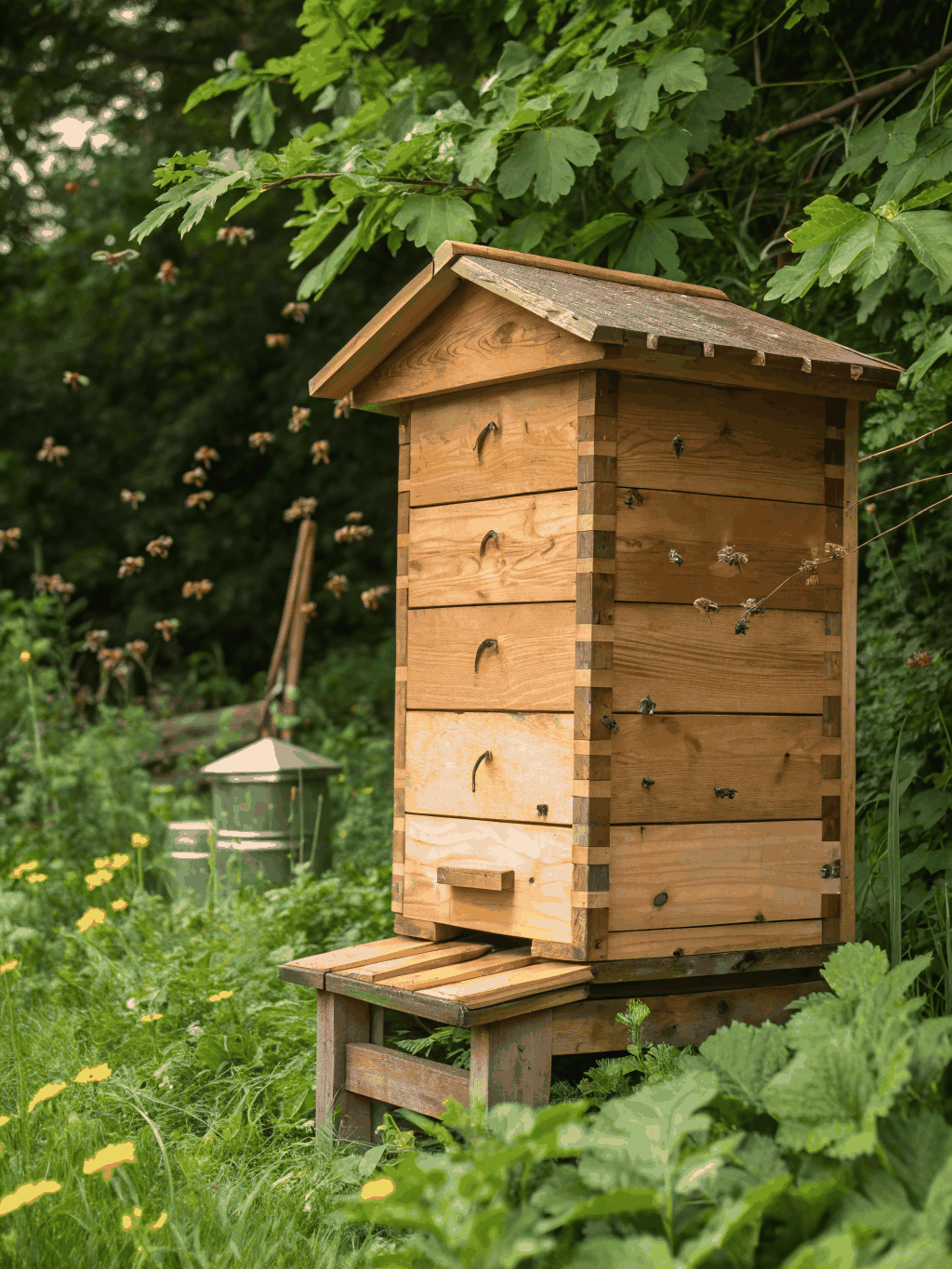 Bees settling into a new hive at a managed apiary