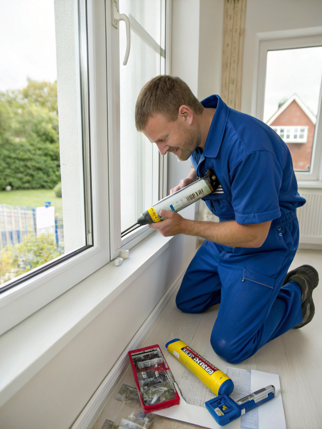 Technician sealing a wall entry point after extraction